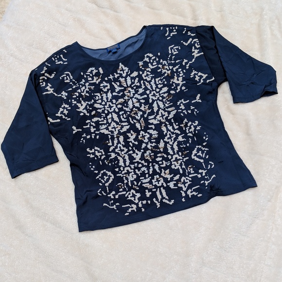 Women's Pendleton Navy Blue Blouse, Beaded M - Picture 2 of 8